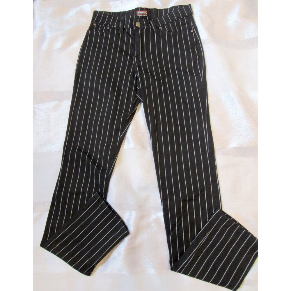 Run & Fly Women Jeans, Black/White, striped, cotton, sz.28, made in UK